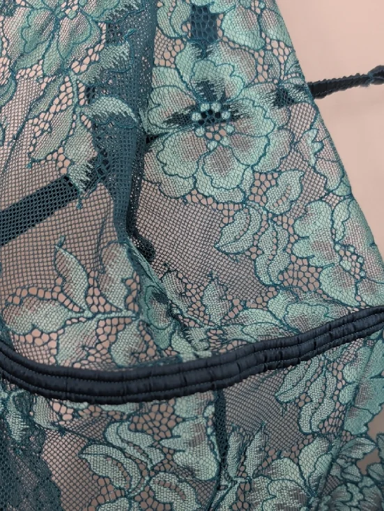 Adore Me Teal Floral Lace Plunge Teddy - Picture 5 of 7